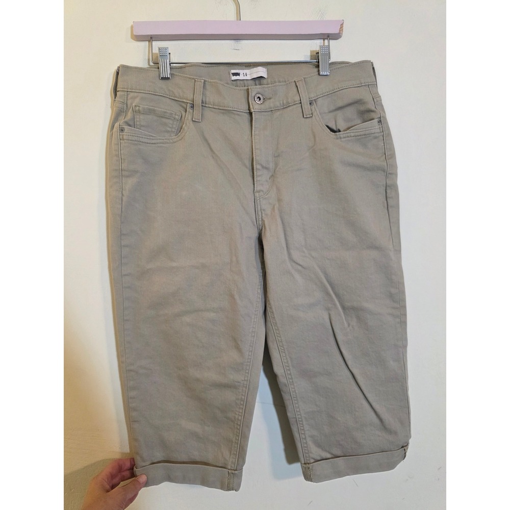 Levis Womens 14 Khaki Denim Capri Pants Cuffed Stretch Cropped Jeans 51710-0021